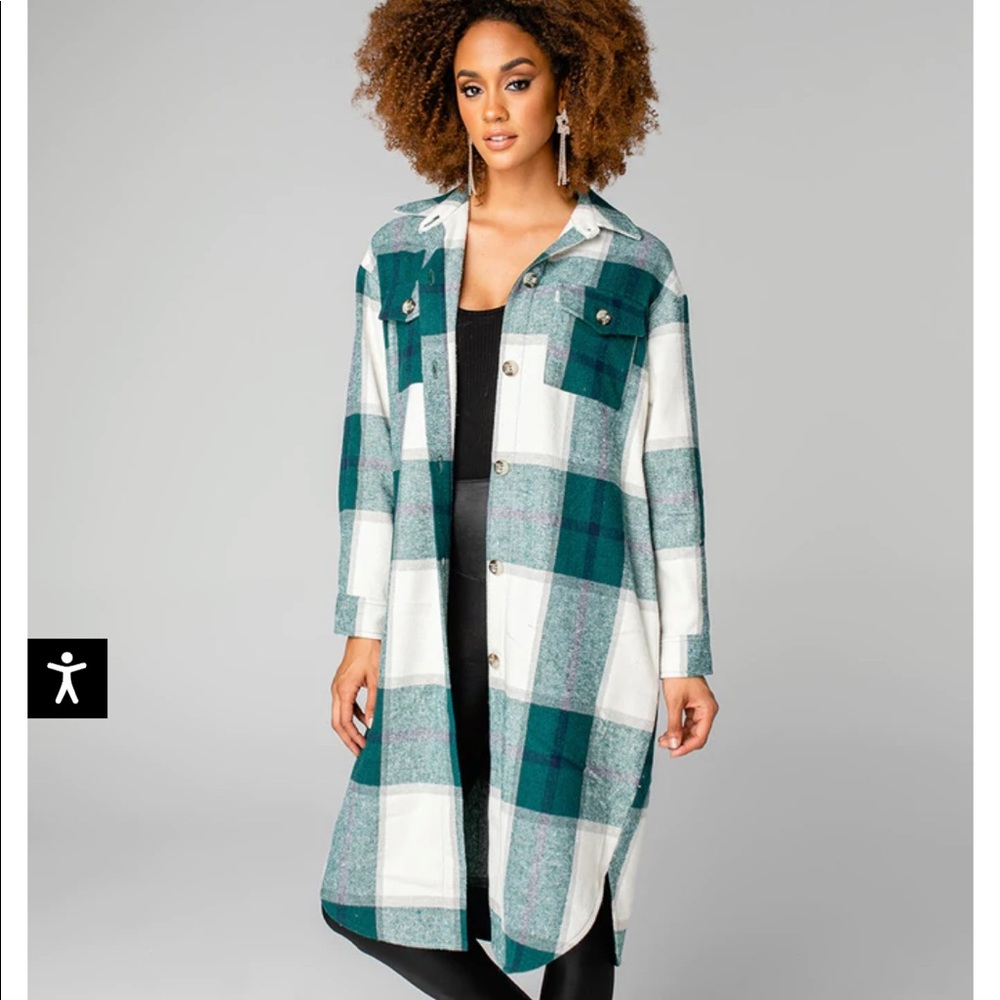 Buddy Love Rock Long Plaid Shacket Green. Size small